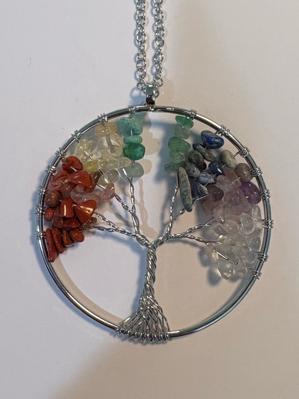 Seven Chakra Tree of Life Crystal Pendant and Necklace.